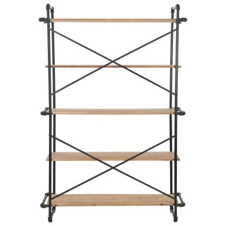Vidaxl Bokhylla Massiv Furu Och Stål 120x42x180 Cm Svart