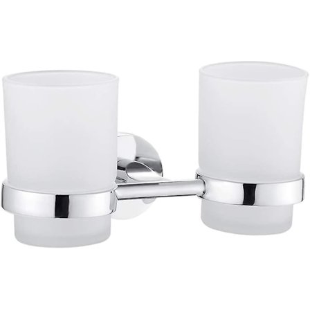 Dubbel tandborsthållare väggmonterad krom tandborsthållare rund ställning för toalett, badrum