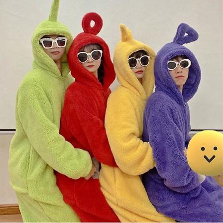Koti 4 väriä Teletubbies Cosplay aikuisille Hauska Tinky Winky Anime Dipsy Laa-Laa Po Pehmeä pitkähihainen pala Pyjama-asu A V yellow L