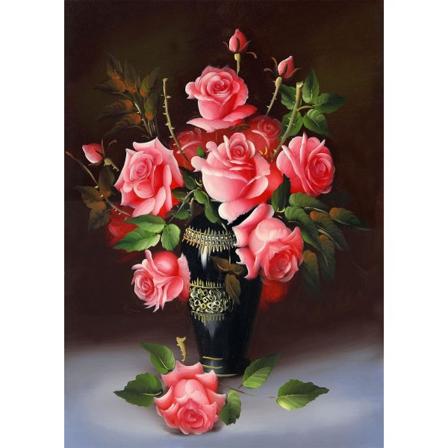 Blomster Diamantmaleri, 5D DIY Pink Rose Diamantkunst Malerisæt, Perfekt Gave til Voksne og Børn Begyndere, Familie og Venner, 12x16 Tommer, En Buket 