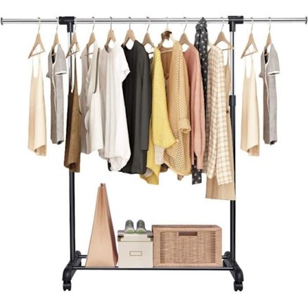 COSTWAY Klädställ på krom stål teleskophjul Justerbar höjd och bredd 140 x 42 x 170 CM