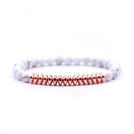 Handgjort Armband Vit Sten Roseguldpläterad Hematit