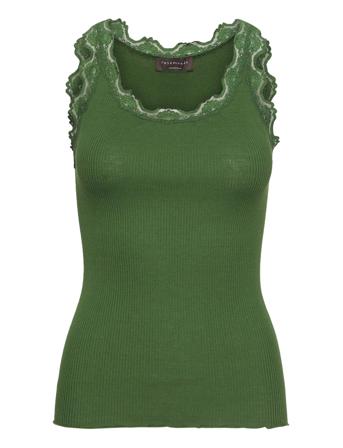Silk Top W/ Lace T-shirts & Tops Sleeveless Grønn Rosemunde*Betinget Tilbud