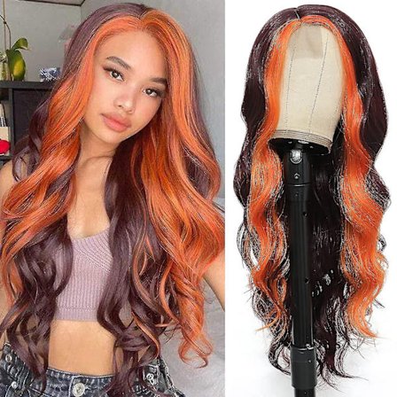 28 tum kropps våg syntetisk spets peruk naturlig look värmebeständig