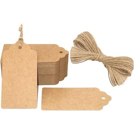 100 st Kraftpapper Etiketter, Presentetiketter Kraft Etiketter 5X10CM Jul Etikett med Jutesnöre, för Bröllop Alla Hjär,A