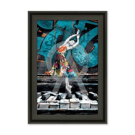 Træramme med tryk i lakeret PVC "Danserinden ved klaveret" - Mat Sort - 40 x 60 cm - Romaric Kollektio
