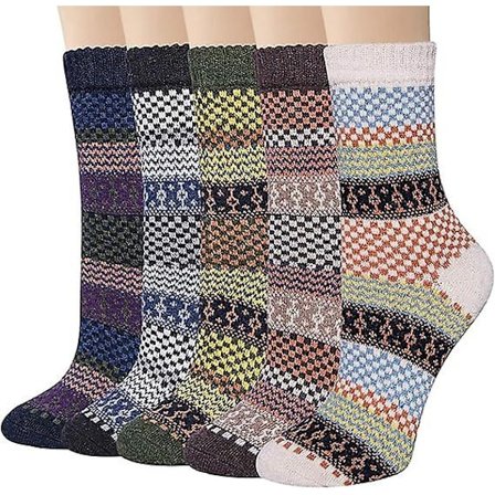 5 Par Dam Ullstrumpor Tjocka Stickade Varma Vinterstrumpor Mjuka Bekväma Strumpor Presenter Till Kvinnor
