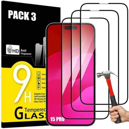 Pakke med 3 fuldhærdede briller til iPhone 15 Pro 9H Anti-ridsebeskyttelsesglas