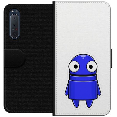 Yhteensopiva Lompakkokotelo Sony Sony Xperia 5 II Sininen piirretty hahmo, jossa on suuret silmät ja ystävällinen ilme minimalistisessa muotoilussa