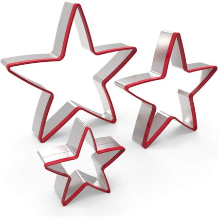 Sæt med 3 stjerneformede kageudstikkere i rustfrit stål, fødevaregodkendte, store og mini stjerneformede kageudstikkere til at trykke kager ud,