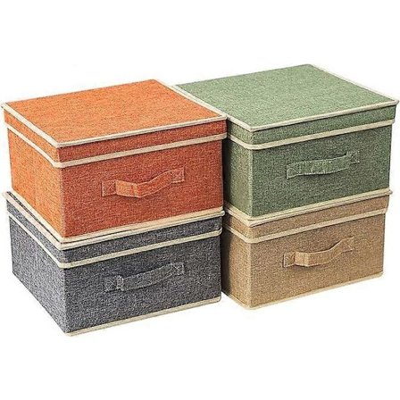 Opbevaringskasser med låg, foldbar opbevaringskurv til tøj legetøj bøger skab hjem soveværelse 30 * 30 * 16cm Beige+Grå FHI