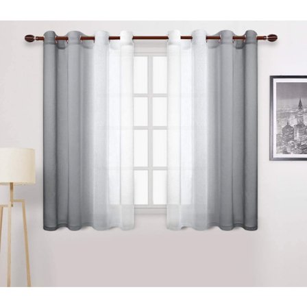 Gardiner med gradientell genomskinligt mönster med transparent dekoration (grå, 132*244cm, med perforeringar)