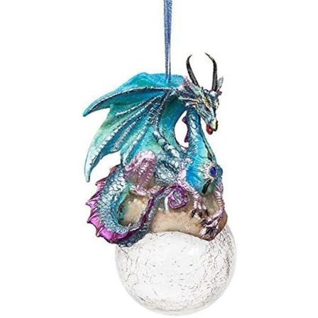 Design Toscano Frost The Gothic Dragon Holiday Ornament Jul Dekor, 3 Tum Bredd, 3 Tum Djup, 5 Tum Hög, Handgjuten Polyresin, Fullfärg