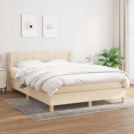 Maison Exclusive - Sengebund med lameller og madras Creme 140x200 cm Stoff