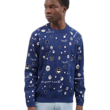 Acne studios navy white stretch knit smiley face