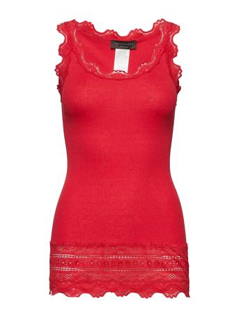 Silk Top W/ Lace Top Ærmeløs Top Rød Rosemunde