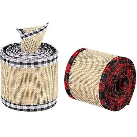 2 stycken de ruban d'emballage de Noël en fausse toile de jute avec nœud pour decoration de boîte de cadeaux de Noël