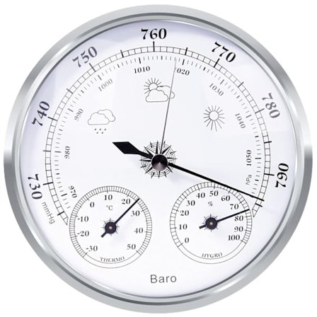 Analog väderstation, barometer, termometer, hygrometer (Silver, 128 mm)
