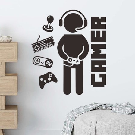 Gamer vægklistermærke, Game Boy klistermærke til væggen (23,6" x 11,8"), Vi