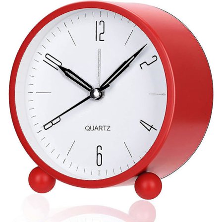 Alarm Clock, Ultra-Silent Non-Ticking Small Clock With Night Light, Battery Operated, Simple Design, Suitable For Bedroom, Bedside Table, Desk-Red