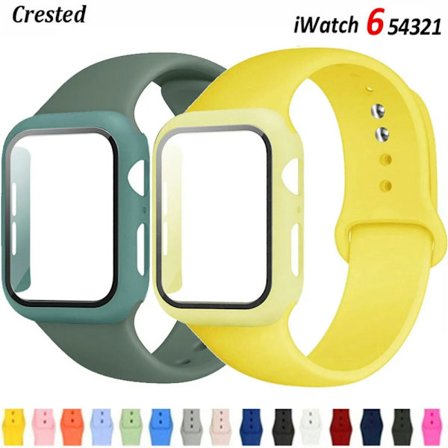 Etui + Rem for Apple Watch Band 44mm 40mm 38mm 42mm Silikonarmbånd med PC Skjermbeskytter Deksel iWatch 3 4 5 6 SE