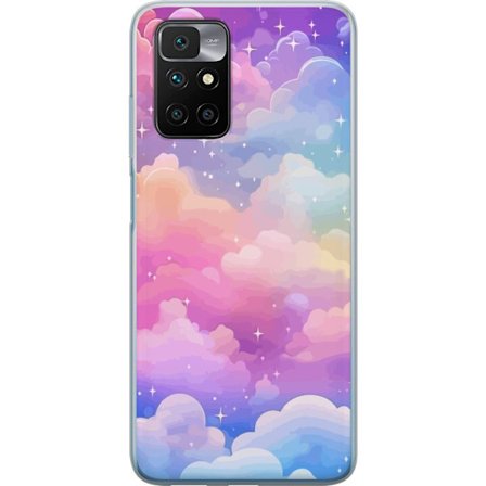 Kompatibelt Mobildeksel til Xiaomi Redmi 10 Søt enhjørning med regnbuefarget hår mot en stjernebelagt pastellbakgrunn i kawaii-stil