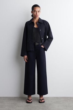 COS Women's Cotton Cropped Wide Leg Trousers in Blue