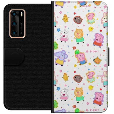 Kompatibel Tegnebogsetui til Huawei P40 Farverige tegneserie dyrekarakterer i en legende stil med stjerner og prikker på en lys baggrund