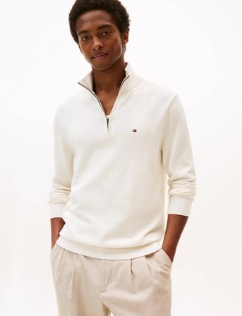 Tommy Hilfiger Essential Cotton Zip Mock - White - XXL