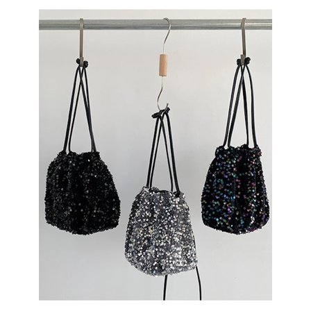 Fashion Sequin Drawstring Small Bucket Crossbody Bags Ladies Casual Pleated Exquisite Shoulder Bag Trendy Street Y2K Bolsa Mujer