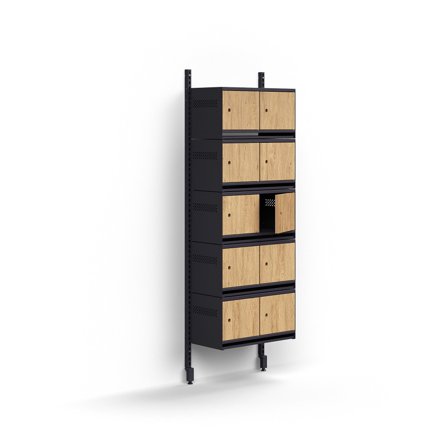 Schuhschrank ENTRY, Grundmodul, wandhängend, 10 Holztüren, 1800 x 600 x 300 mm, Anthrazit/Eiche