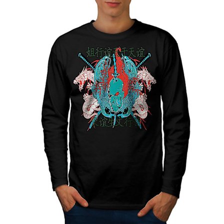 Japan Dragon Cool Men Blacklong Sleeve T-shirt