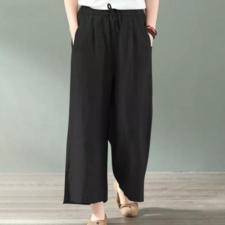 Damer Enfärgad Hög Midja Bred Ben Dragstring Palazzo Pant