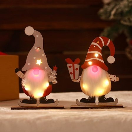 2 kpl Joulutonttu Joulupukki Puinen Gnome Led-11,5*4*15,2cm, Joulutonttupöydän tarvikkeet, Puinen koriste-esine seisomaan paristokäyttöinen Tomte
