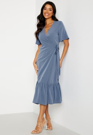 BUBBLEROOM Mirja flounce dress Dusty blue Klær