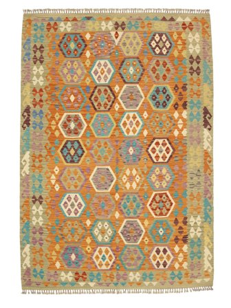 Kilim Afghan Old Style Rug 212X293 Brown/Orange Wool, Afghanistan
