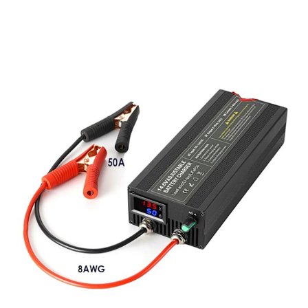 12V 50A Lifepo4 Laddare, Justerbar Ström 0-50A, Tre-stegs Laddningsläge,14,6V 50A Klämma, EU-kontakt