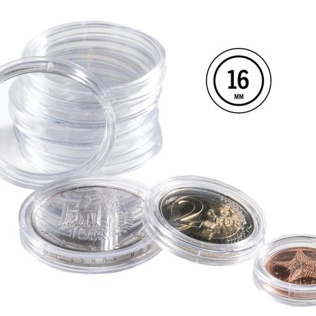 Leuchtturm GRIPS runde møntkapsler til mønt Ø 16 mm - 10 stk.