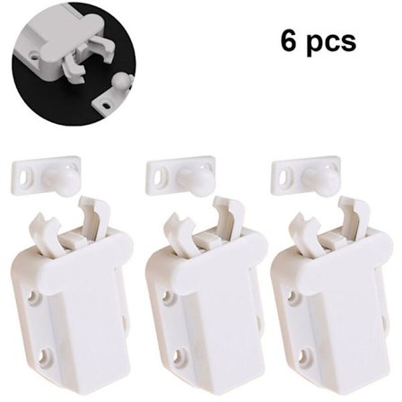 6 stk. tryk-åbn-låse med fjeder og skruer, dørgreb med touch-oplåsning til køkkenskabe, skabe og møbler til hjemmet