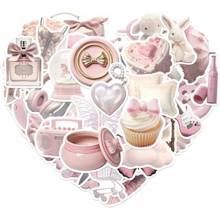 50 stk. æstetiske klistermærker, lyserøde vintage-klistermærker, ballet-stil graffiti-klistermærker til bærbare computere, kufferter, B