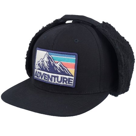 Wild Spirit - Mountain Adventure Canvas Flatbrim Black Earflap Earflap Black Cap - @ Hatstore