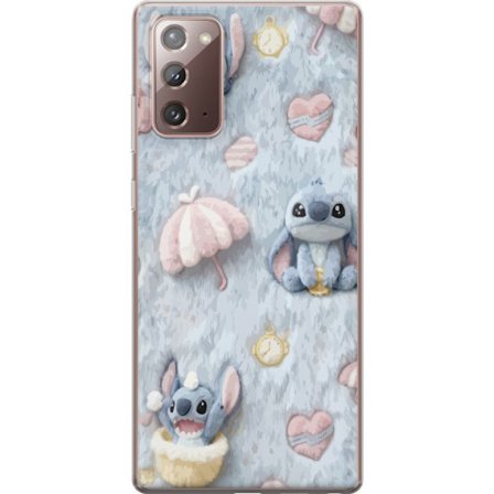 Kompatibel Mobilcover til Samsung Galaxy Note20 Stitch mønster med hjerter, paraplyer og pastelfarvet blød baggrund