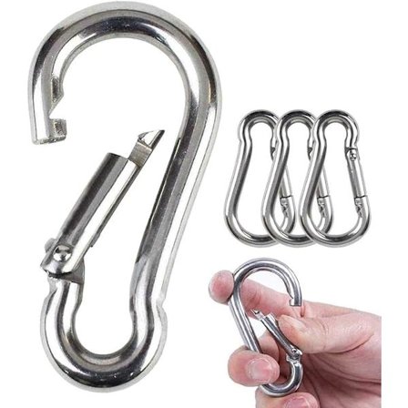 #4 stk - Heavy Duty 304 Rustfritt Stål Karabiner M6 Gauge Stål Karabiner Svingbar Fjærklips for Utendørs Vandring Camping Fiske (Ikke for Klatring)#
