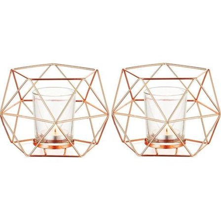 Tealight-holder lysestage metal - sæt med 2 geometriske tealights