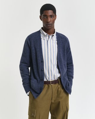 GANT - Mouliné-cardigan i ullblanding til herre dark navy melange