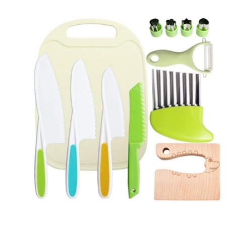 Knivsæt / Køkkensæt til børn 12-pak – Børnevenlige knive til frugt og grøntsager, sikkert køkkenudstyr til børn