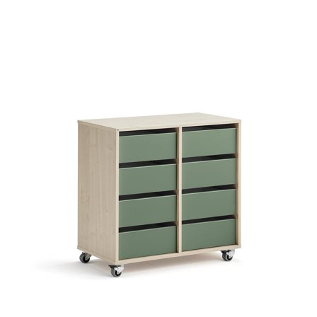 Student storage CASPER, 8 drawers, birch, dark green