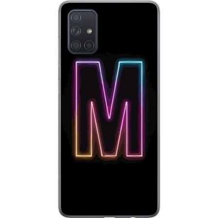 Kompatibel Mobilcover til Samsung Samsung Galaxy A71 Neonbogstav M med farveskiftende lyseffekt mod sort baggrund, moderne minimalistisk typografi med