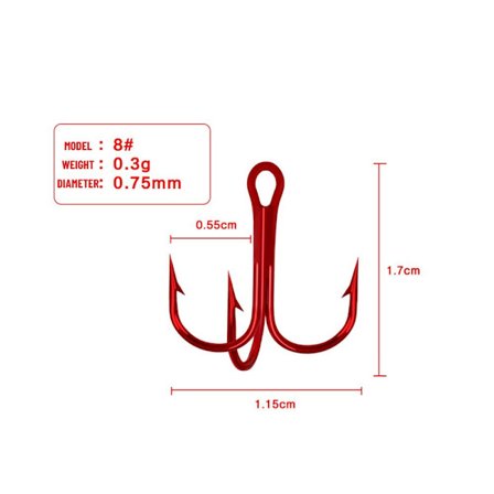 50 stk røde fiskekroker høykarbonstål 8 8