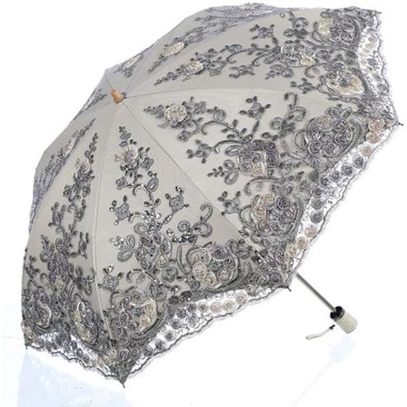 Foldbar UV Parasol Sne/Regn/Sol Paraply Broderi Bryllupsparaply